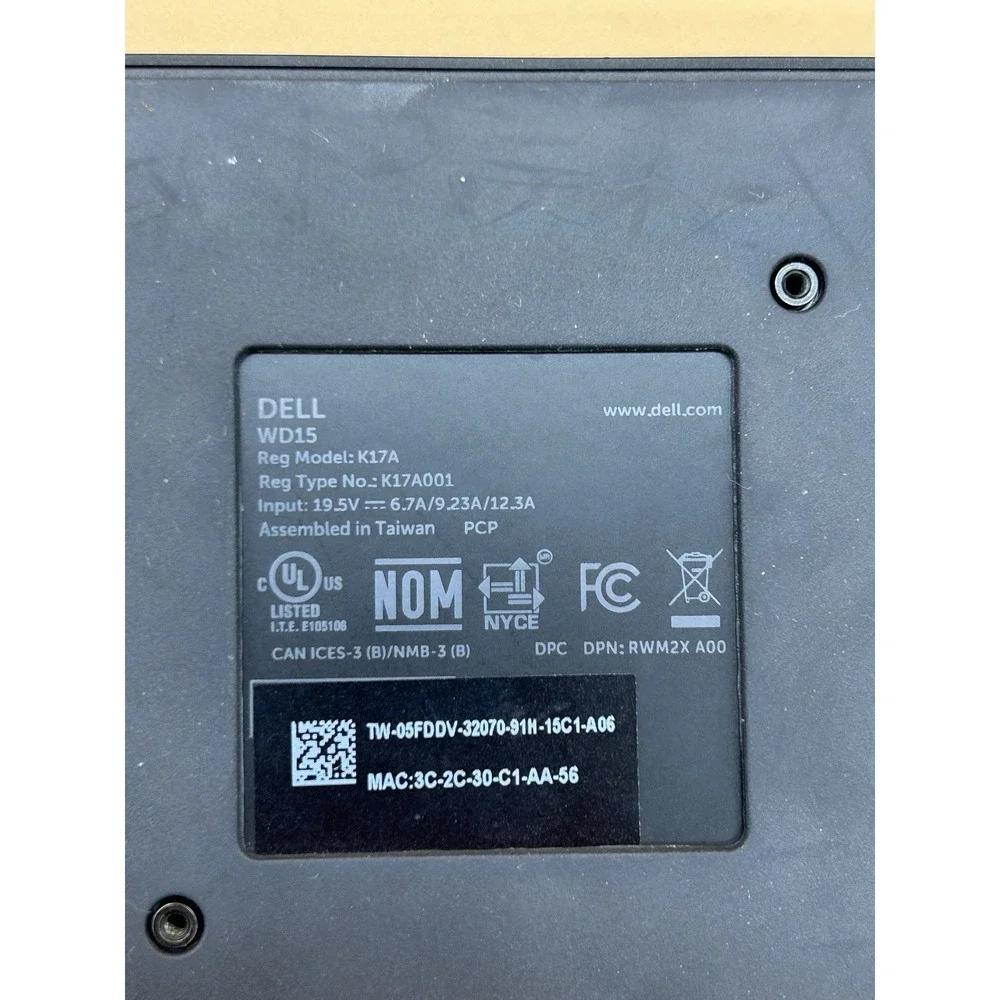 Dell WD15 USB-C Docking Station K17A w/ 130W Adapter Parts Repair